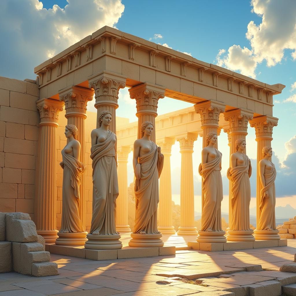 Golden Grecian Temple with Goddess Pillars