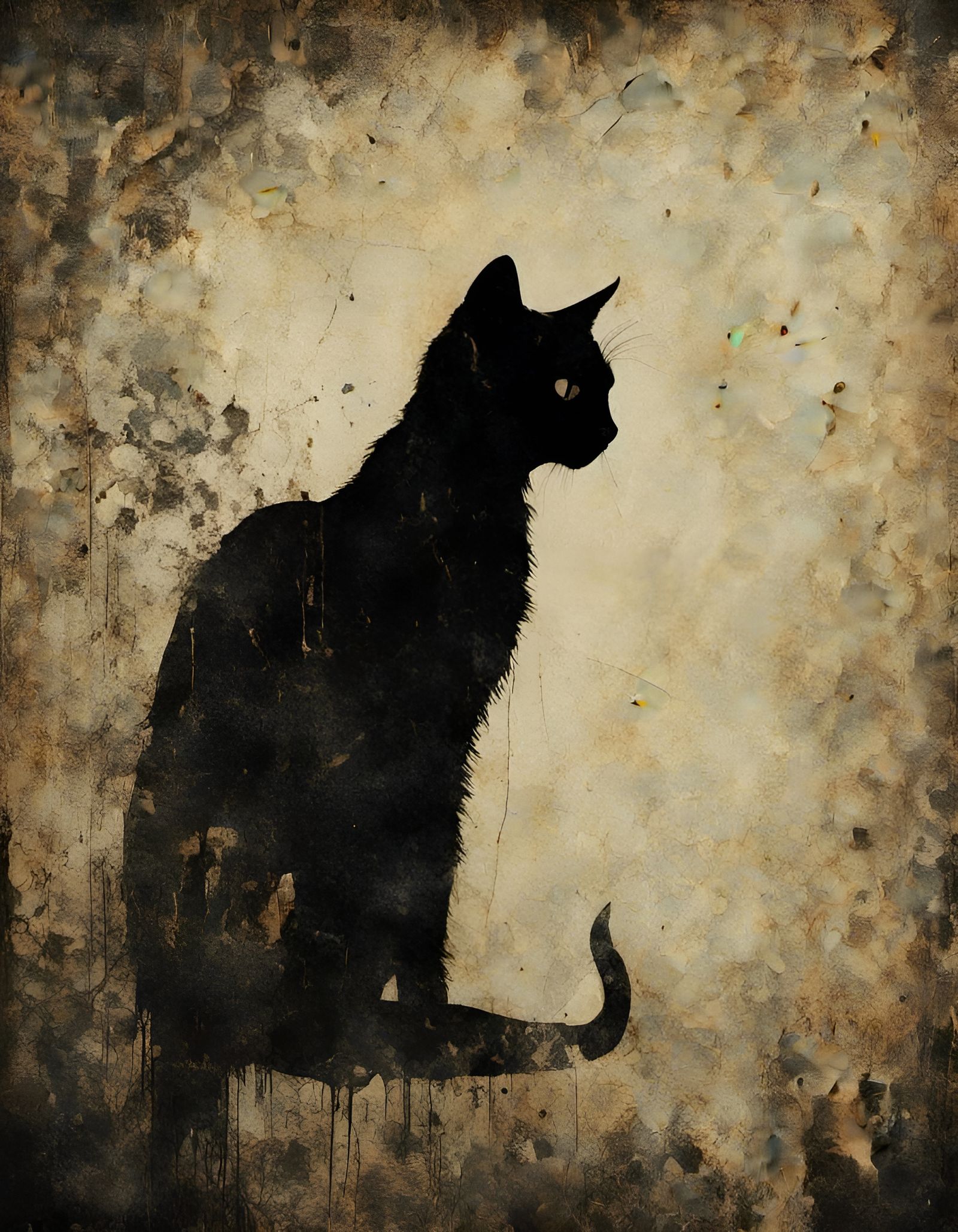 Black Cat Silhouette with Macabre Style