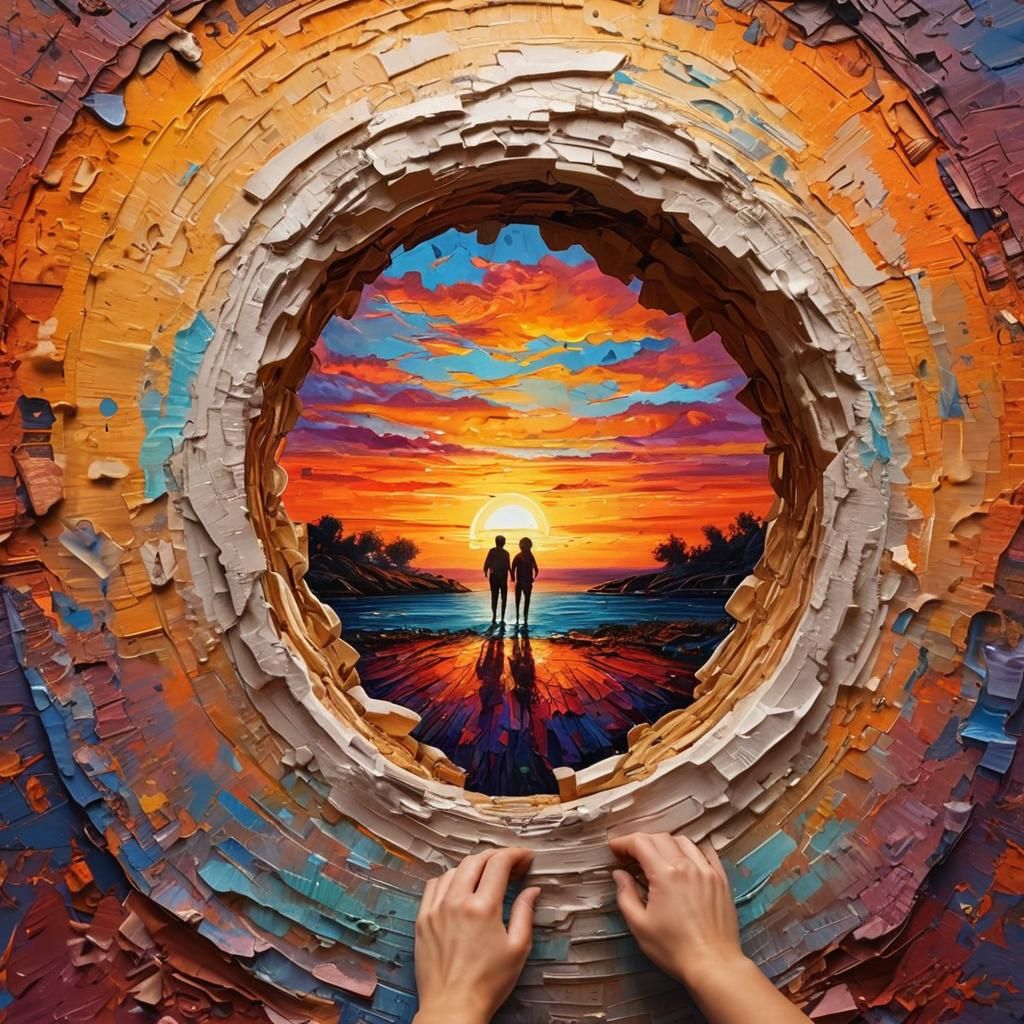 Paradise Sunset View as Expressionist Oil Painting