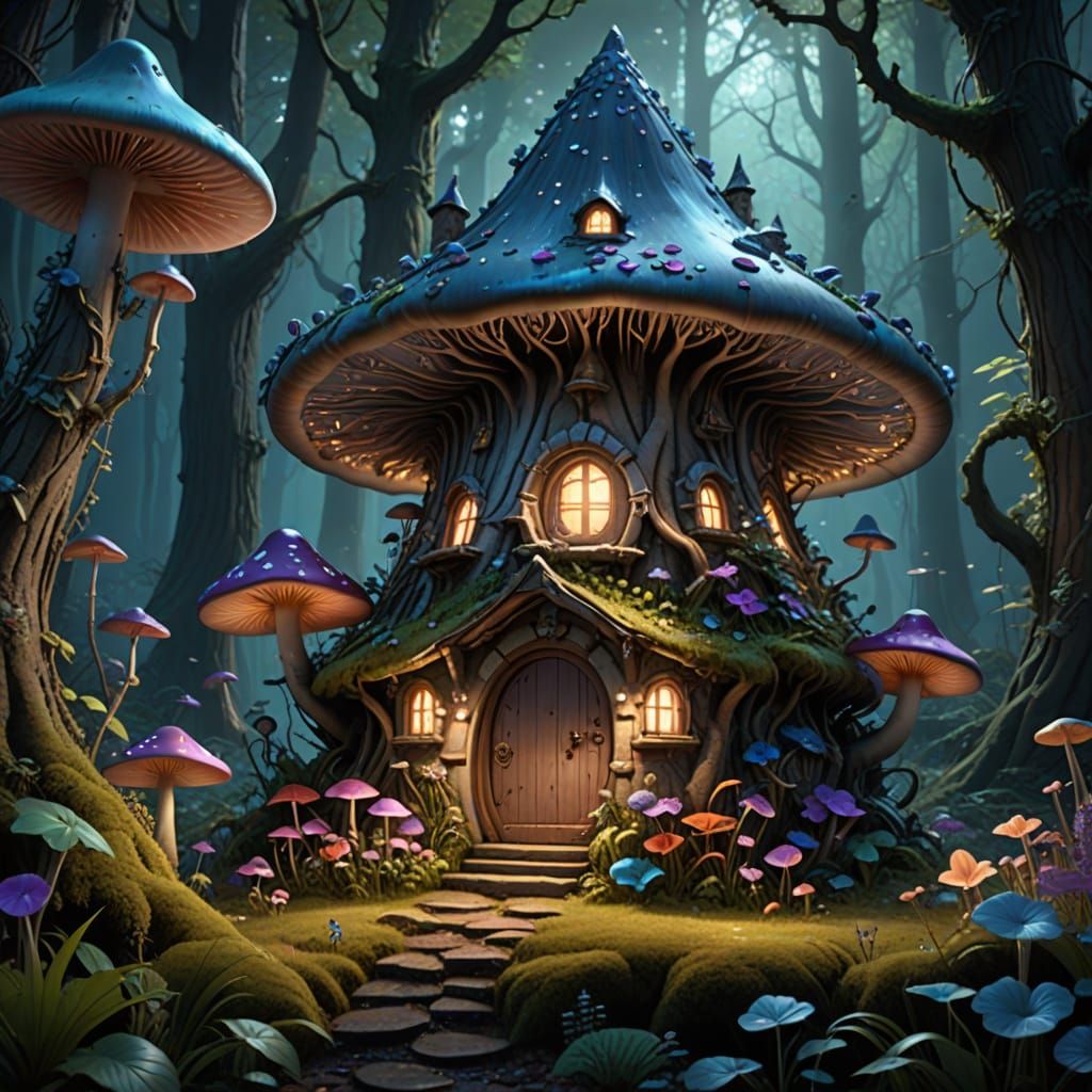 Fantastical Enchanted Forest Scene in Whimsical Digital Art ...