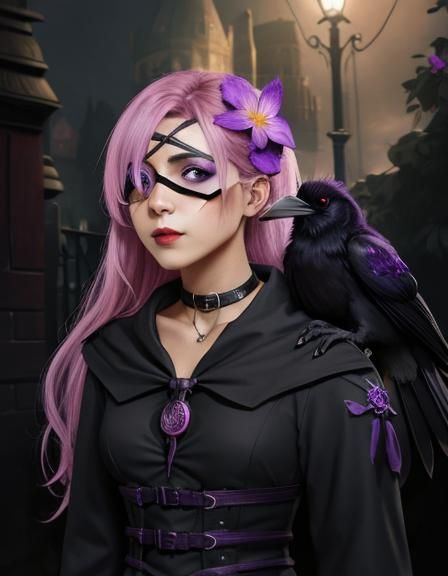 Comic Witch with Raven and Magic Lights