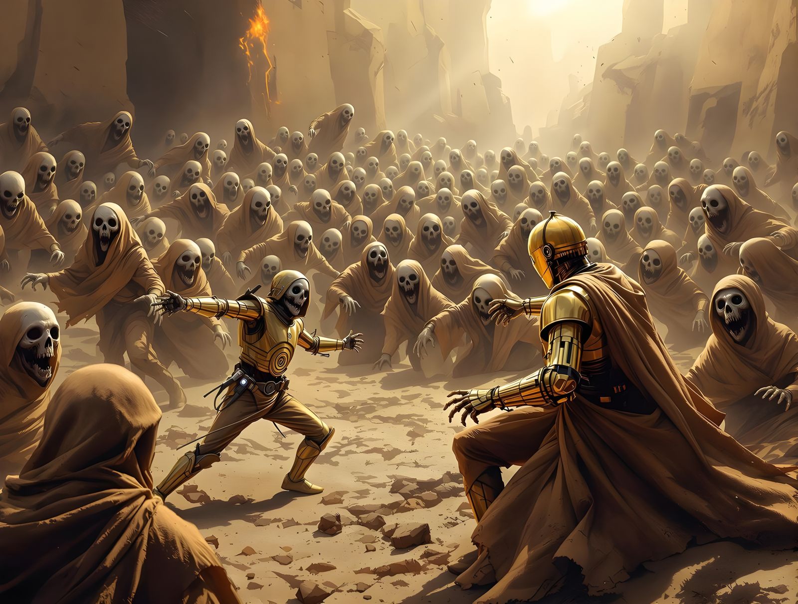 Luke Skywalker and C-3PO Battle Zombie Jawas