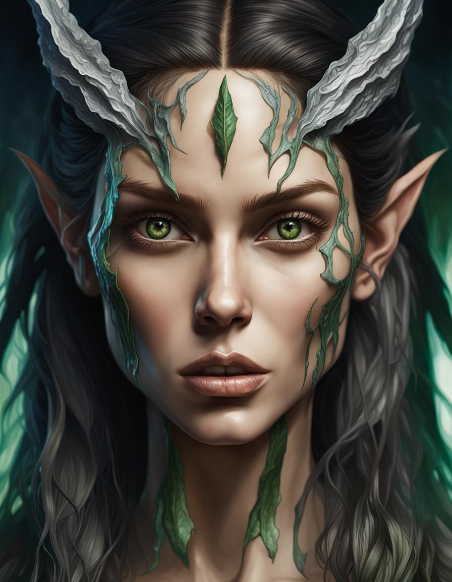 Obsidian Skin Portrait in Hyperdetailed Watercolor Style