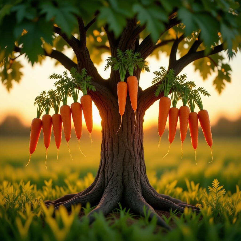 Surreal Carrot Tree in Golden Hour Light