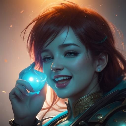 Woman Laughing Hysterically in Hyperrealistic Splash Art