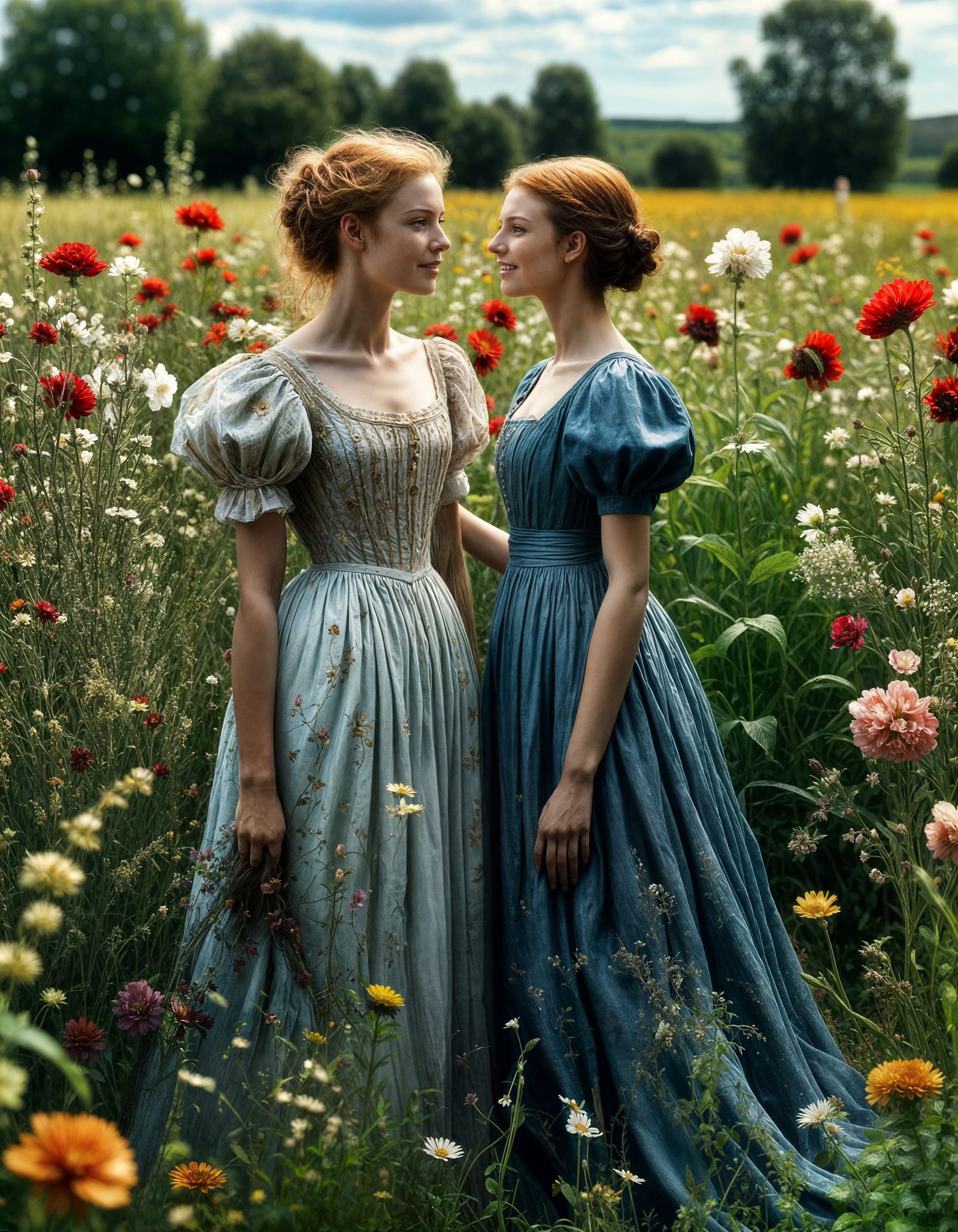 Women in Summer Field: Surreal Hyper-Realism