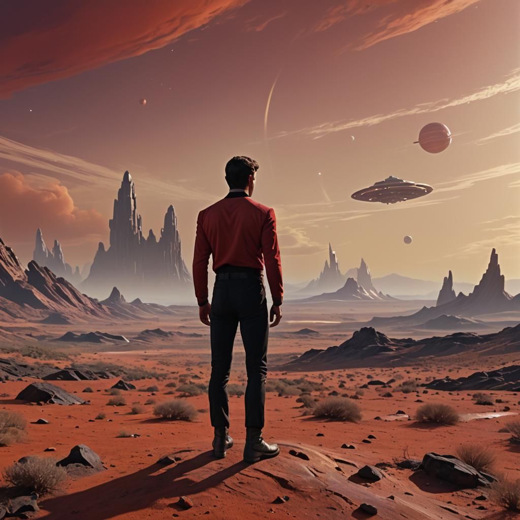 Star Trek Crew on Alien Planet in Sci-Fi Style