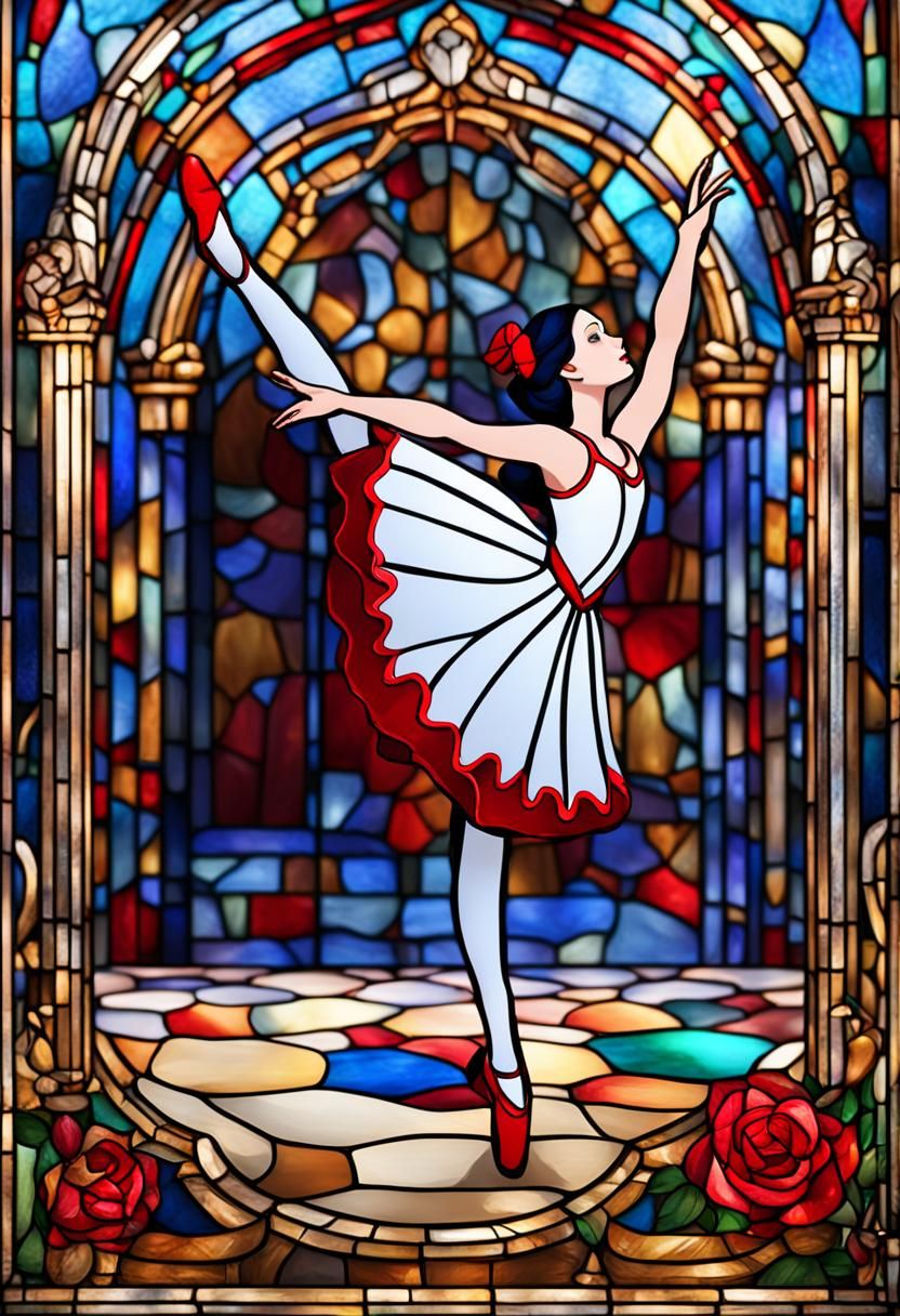 Snow White as Ballerina in Stained Glass