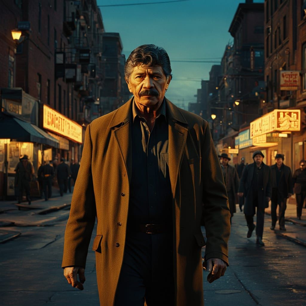 Charles Bronson in a Dramatic Cityscape