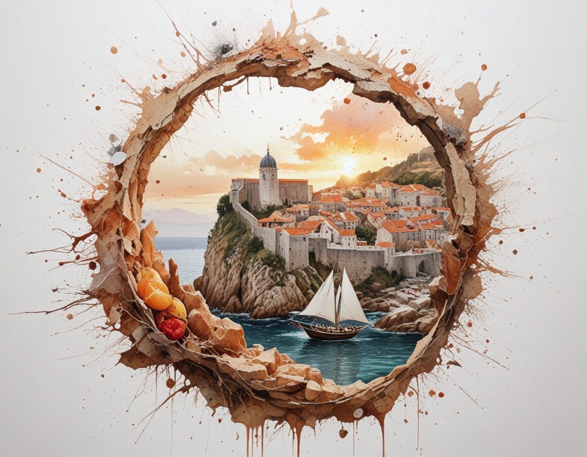 Dubrovnik Walls Mirrored in Adriatic Sea