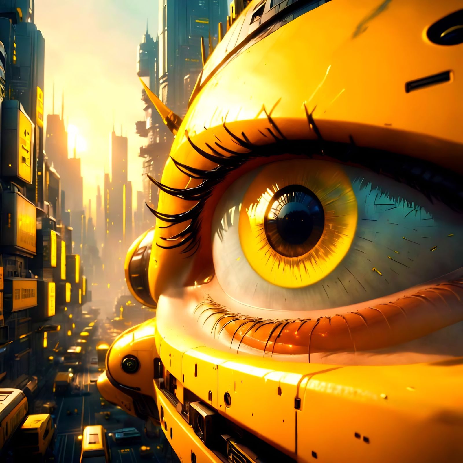 Vibrant Cyberpunk Metropolis Unfolds from Eyes
