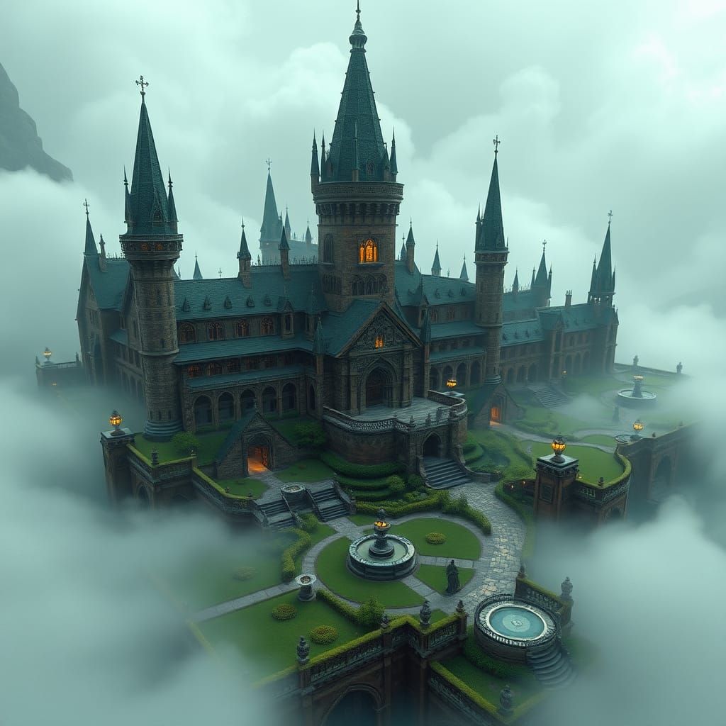 Mystical Wizard University in Eerie Mist