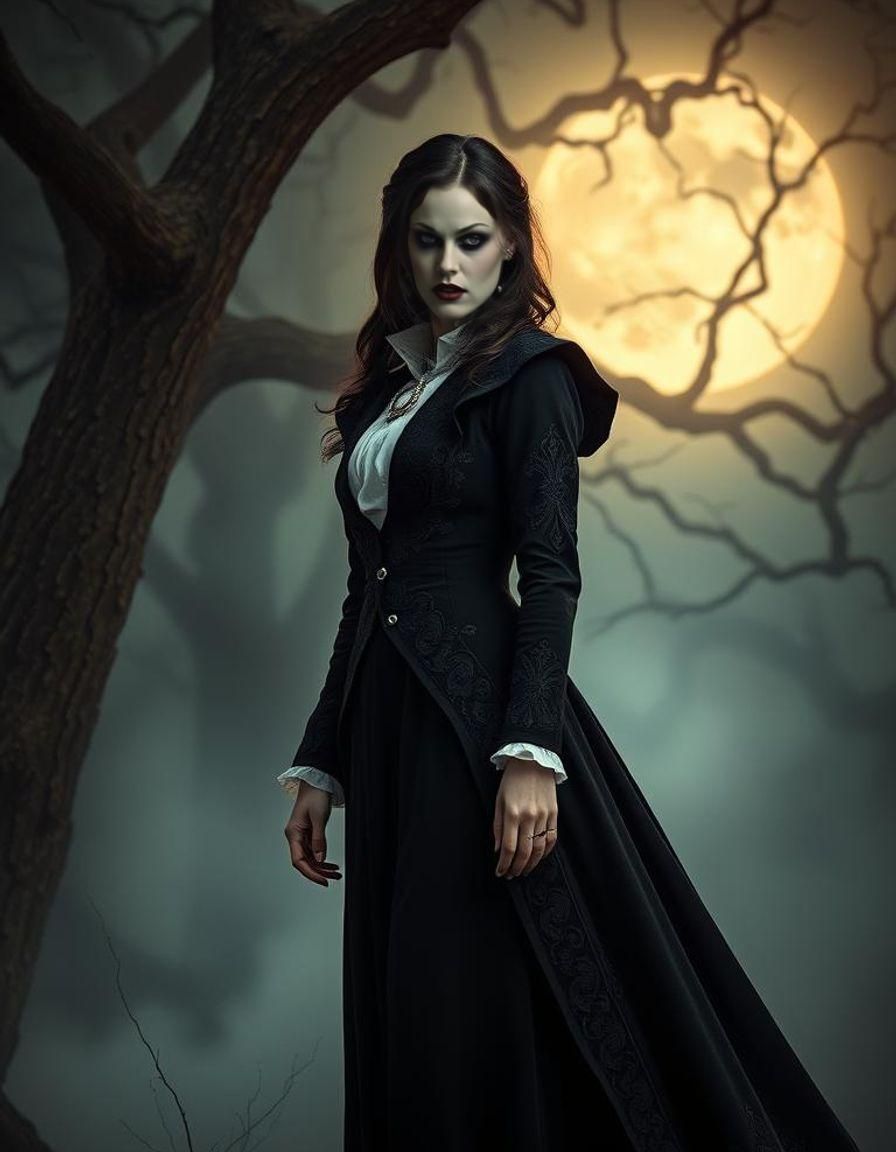 Gothic Vampire Adventuress in Cinematic Style