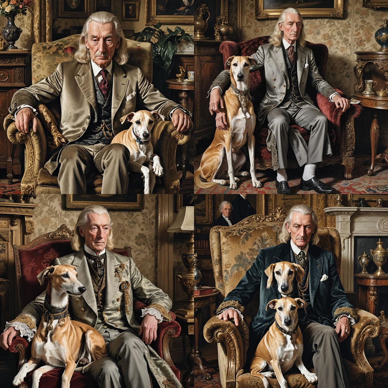 English Lord with Greyhound and Boy: Hyperrealistic