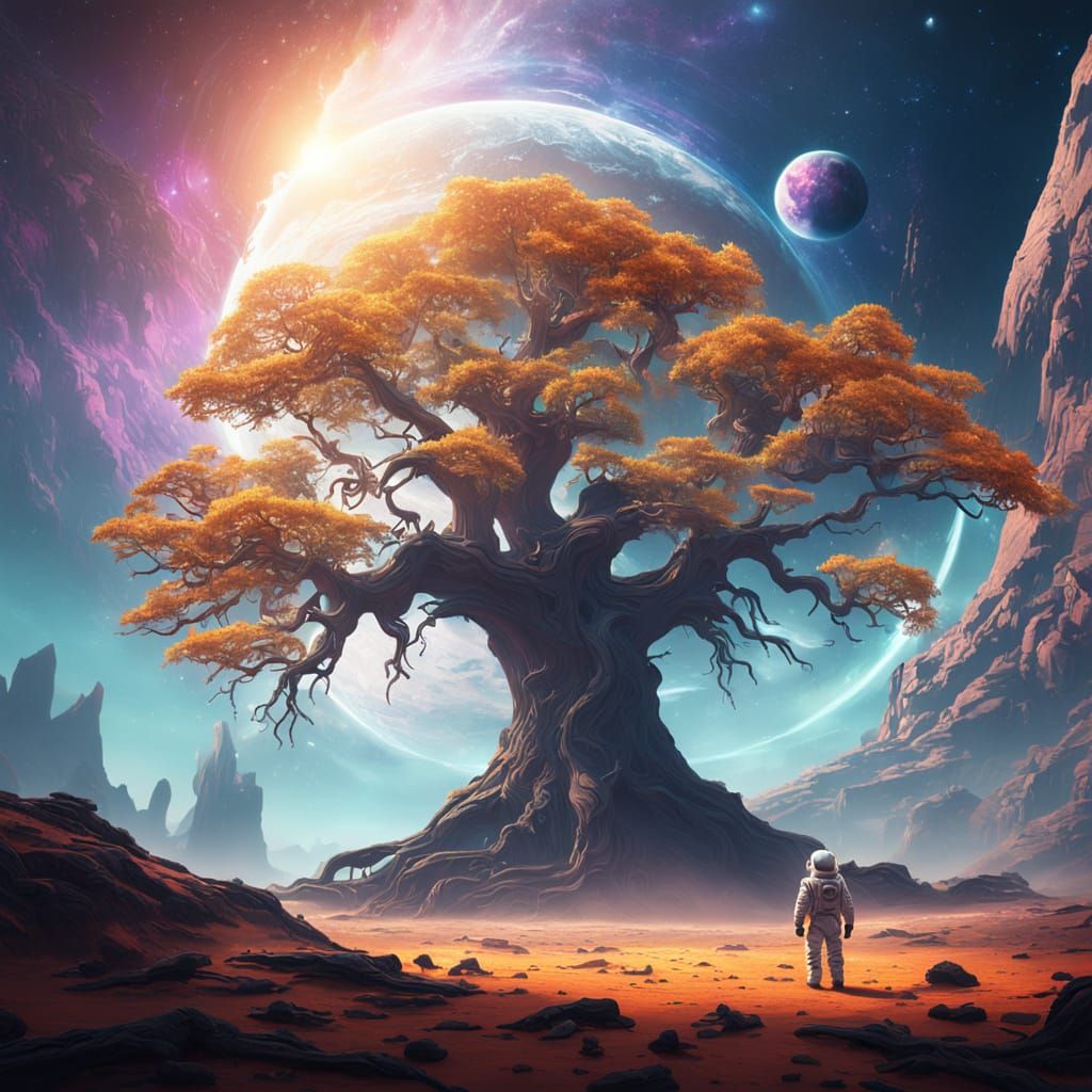 Astronaut Discovers Giant Glowing Tree on Alien Planet
