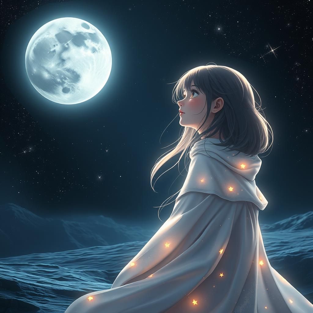 Girl Gazing from Moon in Ethereal Lunar Light