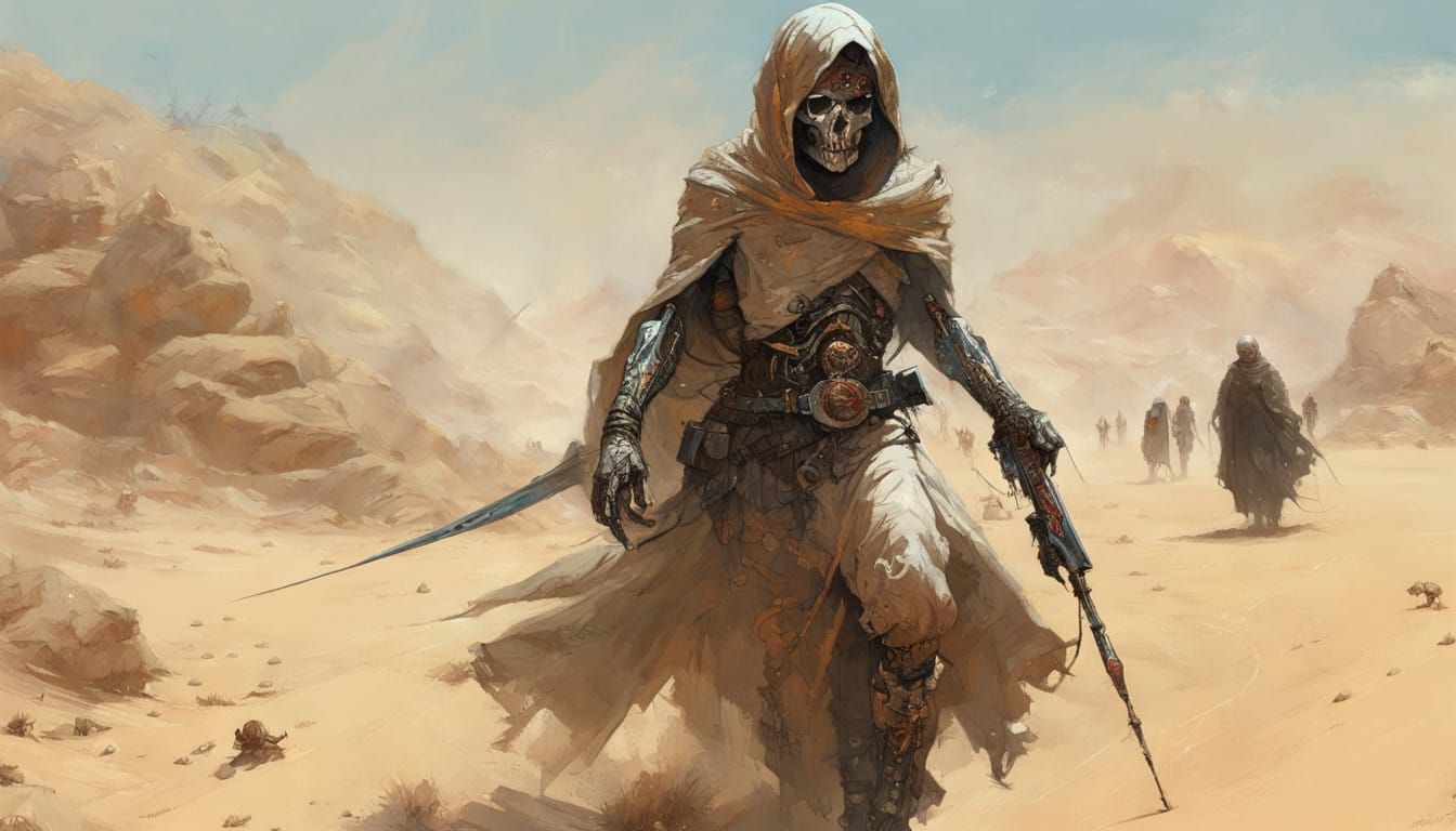 Cyberpunk Necrocyborg Crosses the Desert Sands
