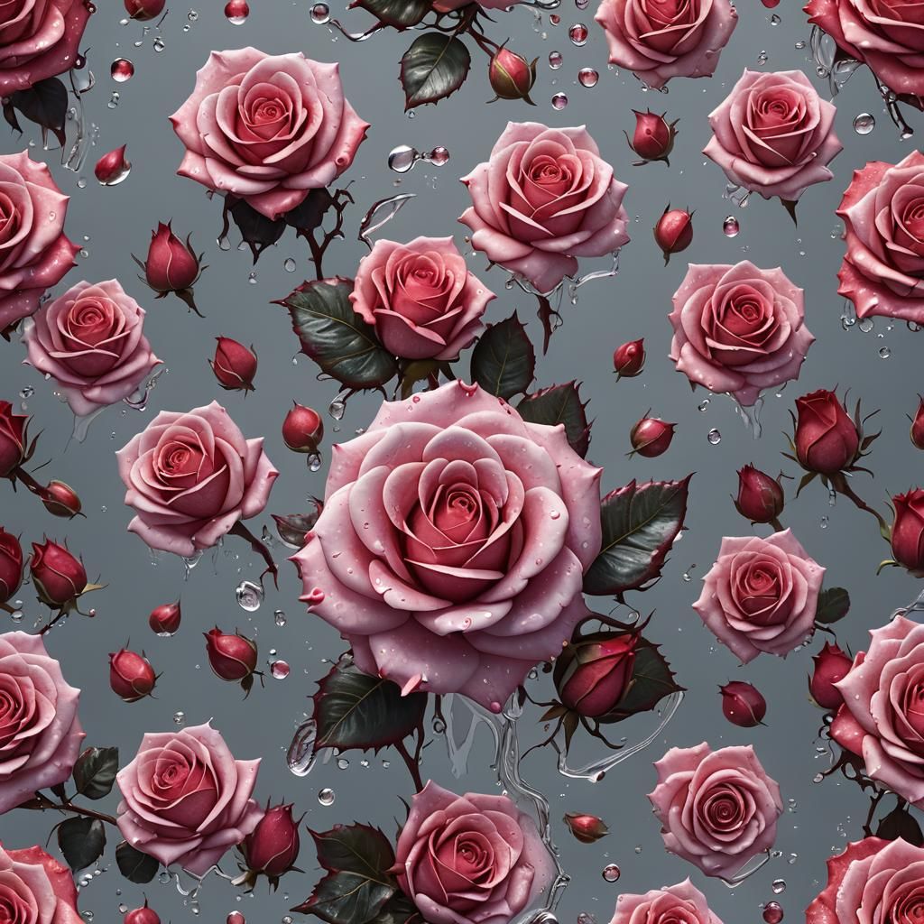 Pink and Red Sugar Rose in Detailed Matte Painting