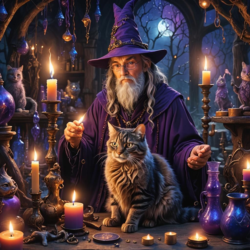 Magical Love Potion Brewed by Wizard at Midnight