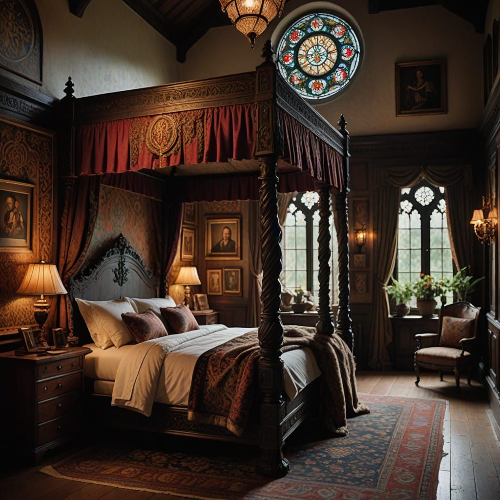 Medieval Masterpiece Bedroom with Luxurious Four-Poster Bed