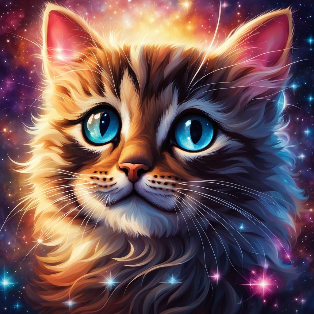 Magical Cat Fairy Newborn in Space