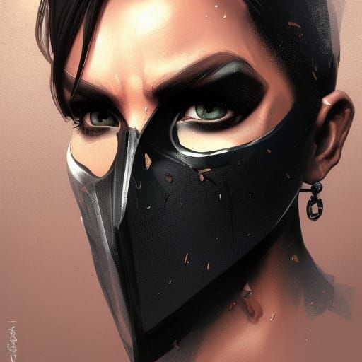 Hyperdetailed Portrait with Black Mask, Art Nouveau Style