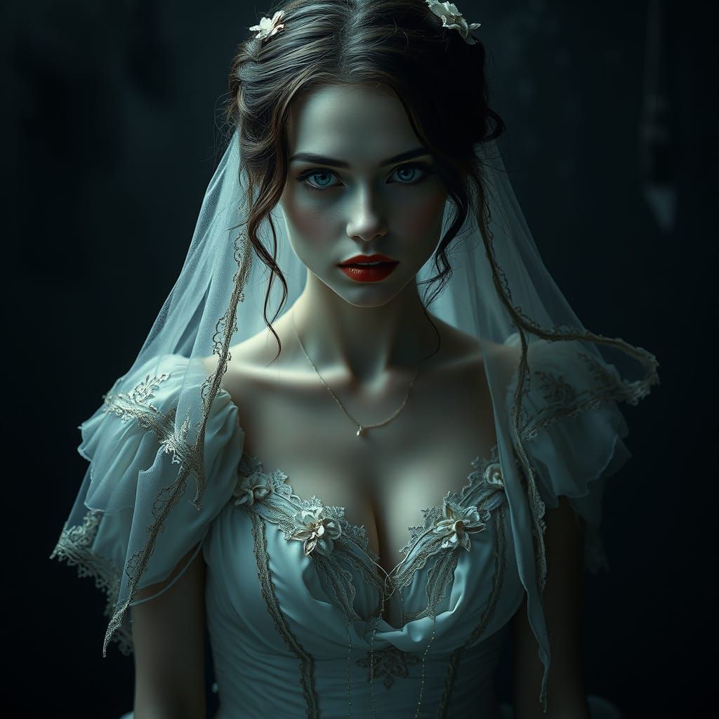 Ethereal Vampire Bride in Tattered Gown