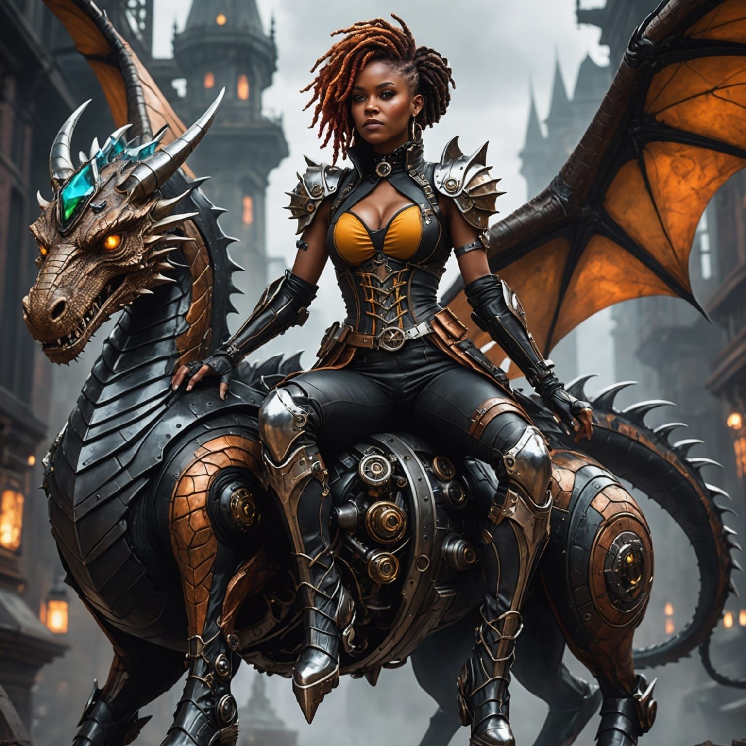 Dragon Rider in Steampunk Style