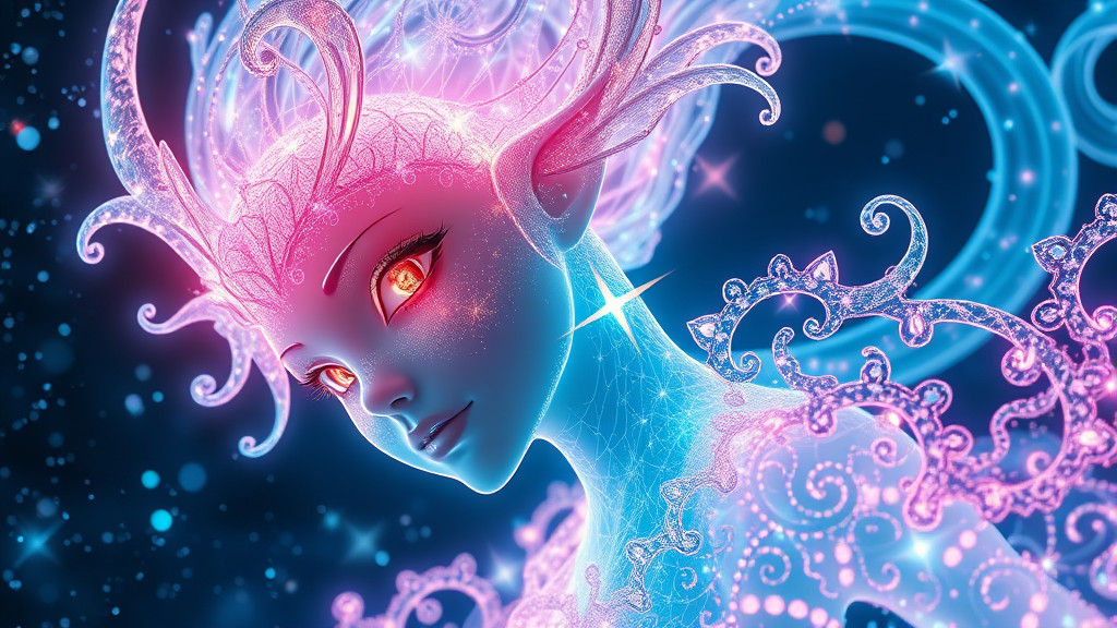 Bioluminescent Anime Character in Galactic Night Sky