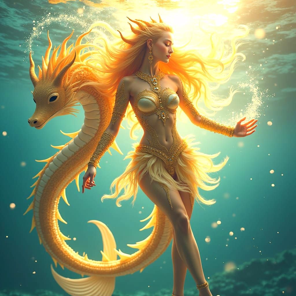 Underwater Empress and Dragon in Divine Light