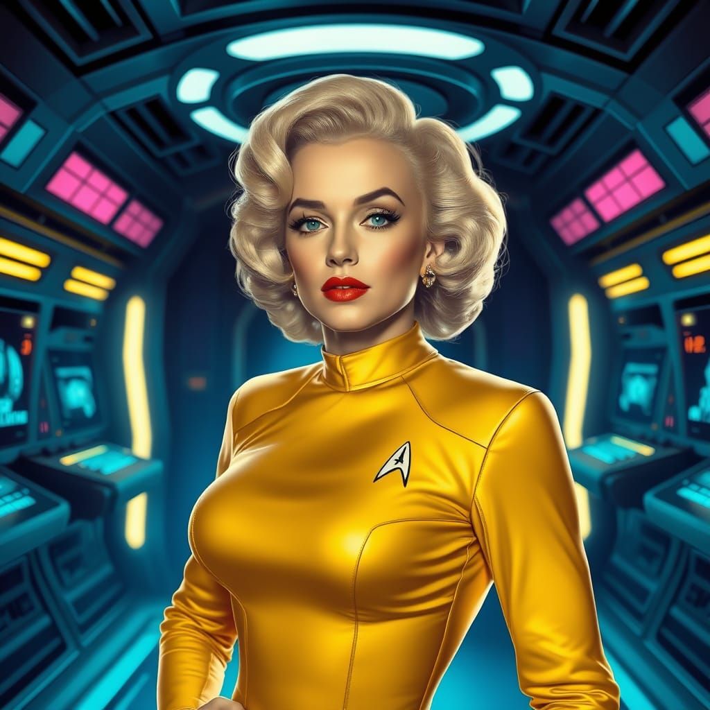 Marilyn Monroe in Futuristic Starfleet Uniform, Transporter ...