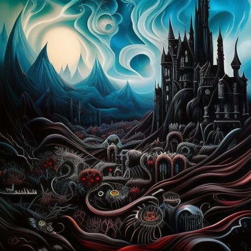 Halloween Castle with Sunflowers in Neo-Expressionist Style