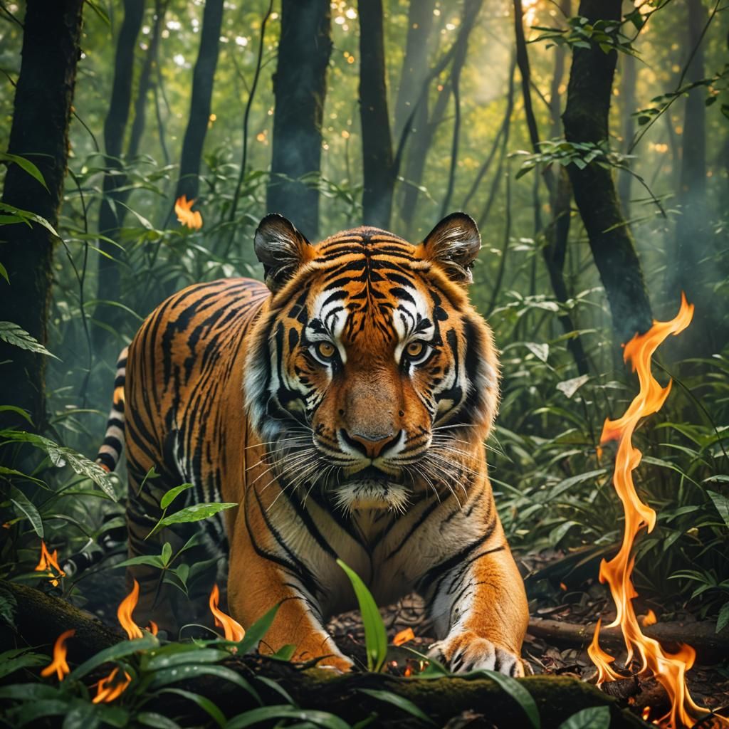 Tiger's Face Engulfed in Flames: Wildlife Photography