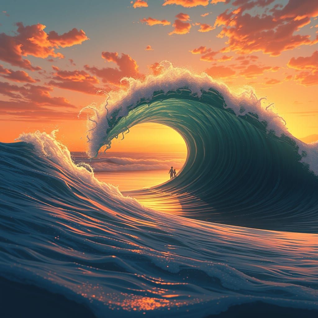 Whimsical Sunset Beach Scene in Vibrant Anime Style