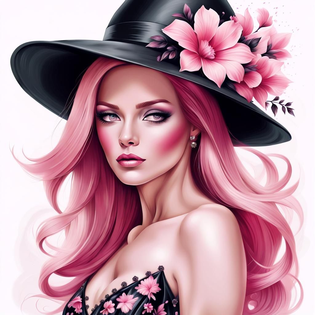 Airbrush Illustration of Woman with Pink Hair