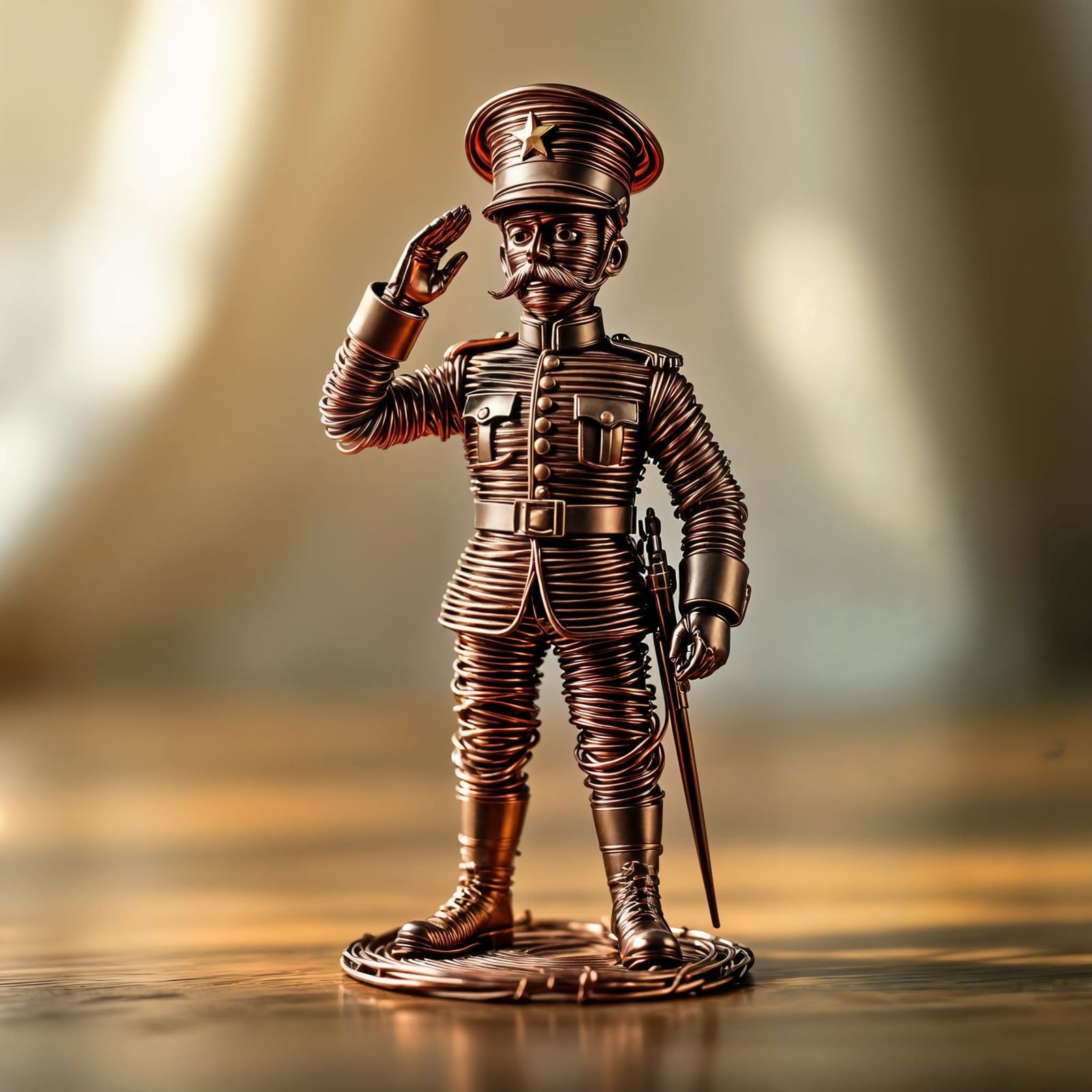Handcrafted Wire Toy Soldier Saluting in Warm Light