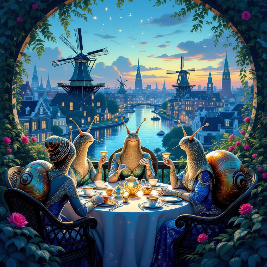 Snails' Art Deco Tea Party in Futuristic Amsterdam