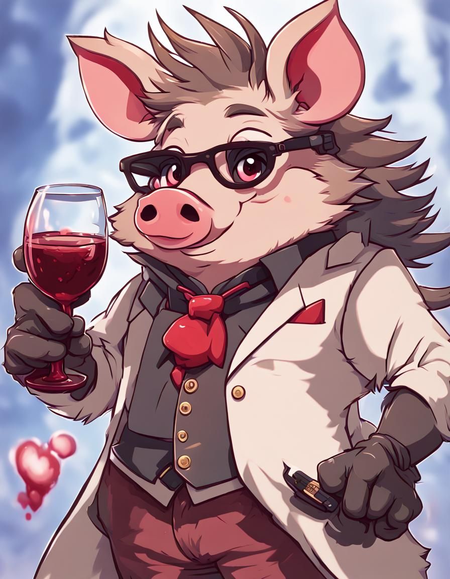 Cute Drunk Boar Vtuber Character Design