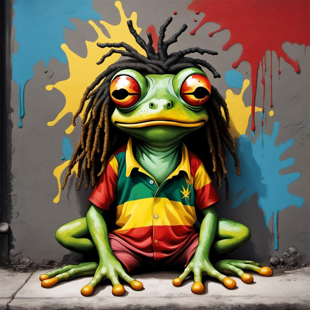 Rastafarian Frog in Graffiti Splash Art Style