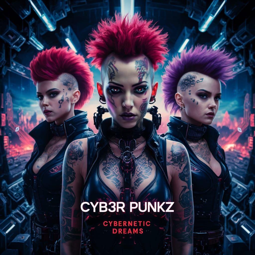 Cyberpunk Band Album Cover in Photorealistic Style