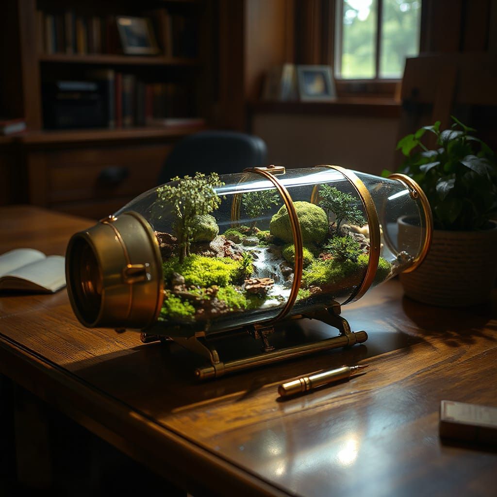 Terrarium Rocket Ship on Wooden Desk