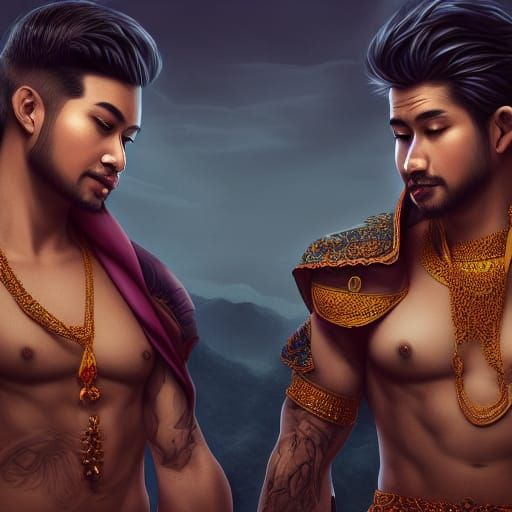 Realistic Thai Couple in Bed: Detailed Digital Painting