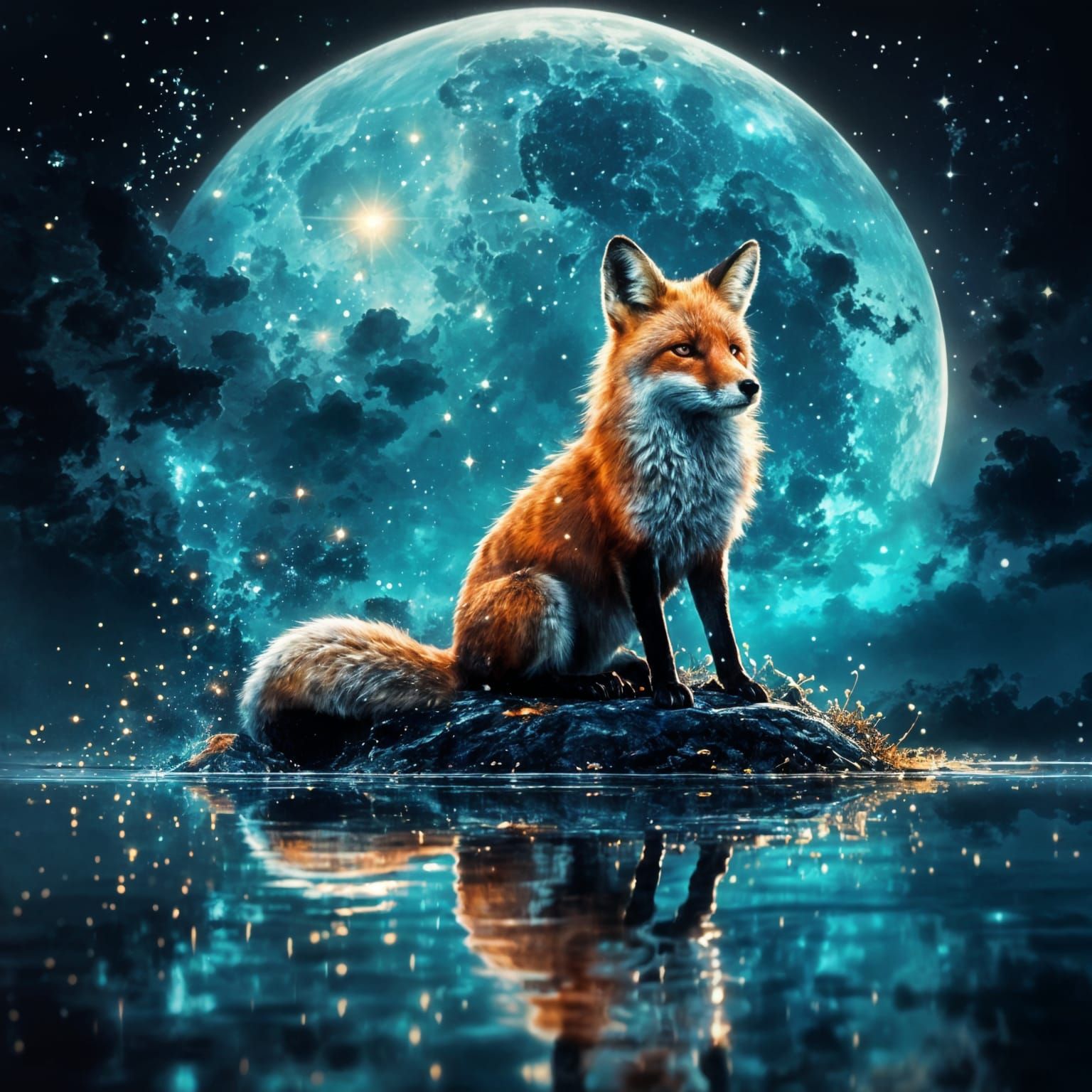 Neon Fox in Abstract Expressionism Style