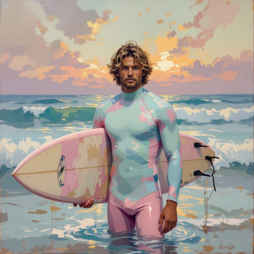 Dude in a light pink wetsuit