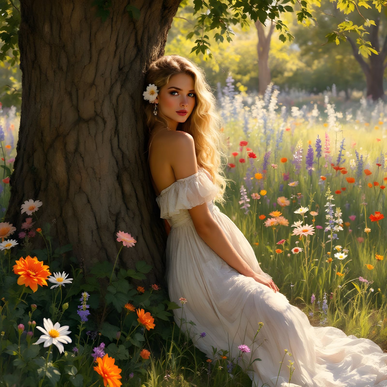 Woman in Floral Summer Serenity