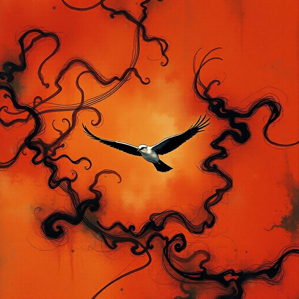 Bird in Flight: Abstract Minimalism in Matte Painting Style
