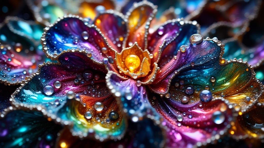 Vibrant Rainbow Fractal Reflection with Glitter