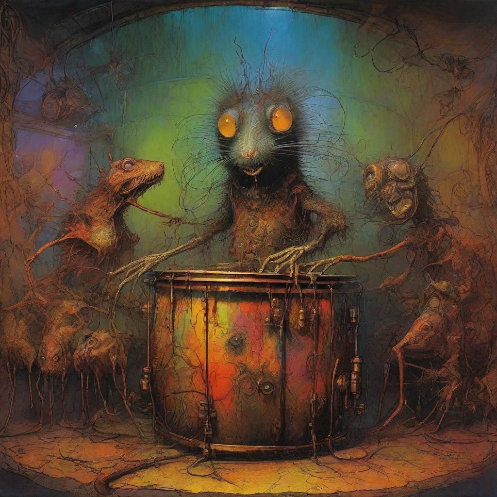 Psychedelic Steampunk Stoner Drummer in Biopunk Club