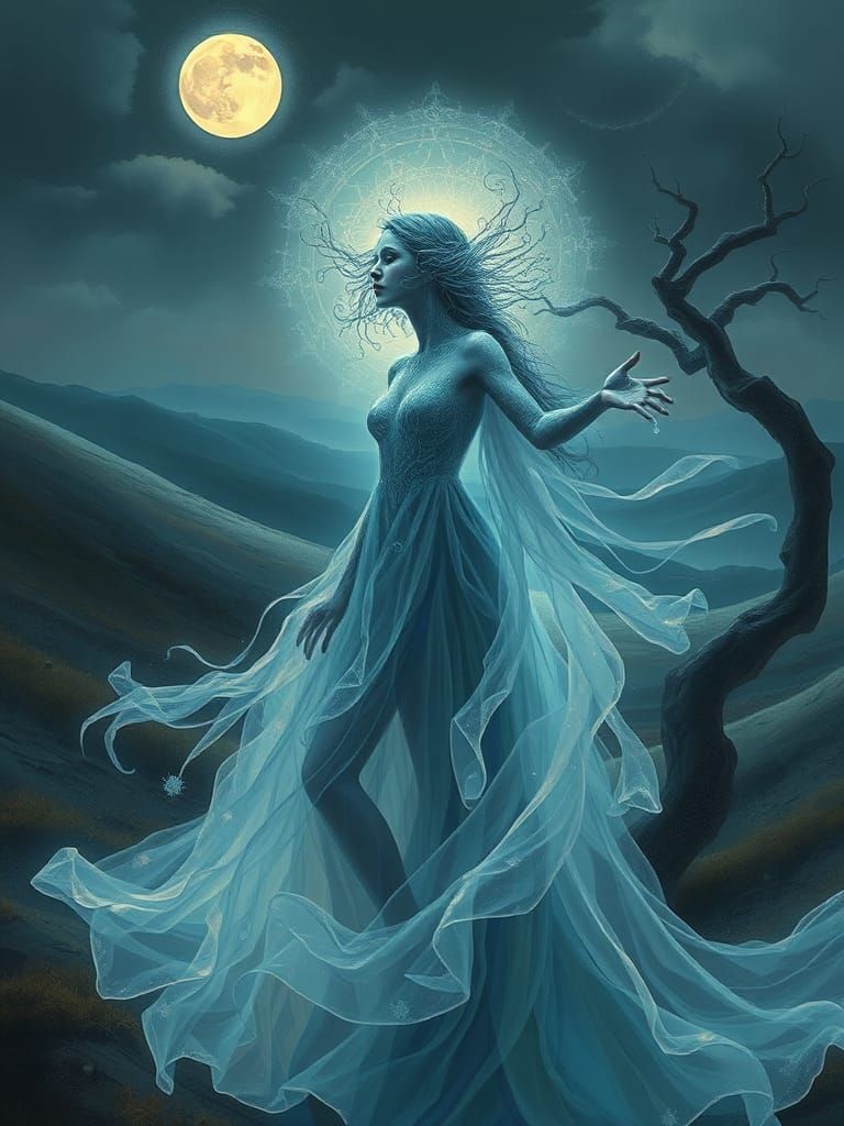 Ethereal Woman in Surreal Landscape, Digital Art