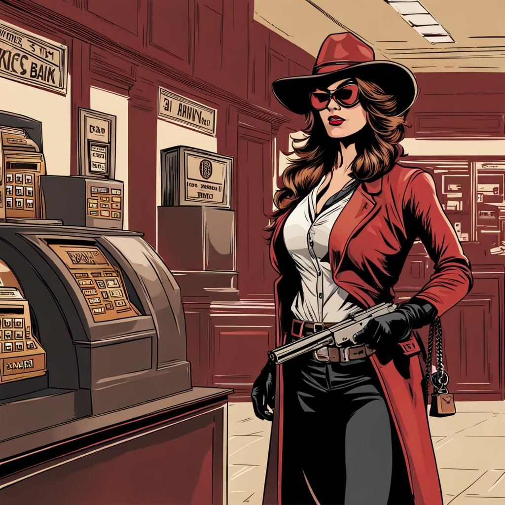 Female Outlaw Robbing a Bank